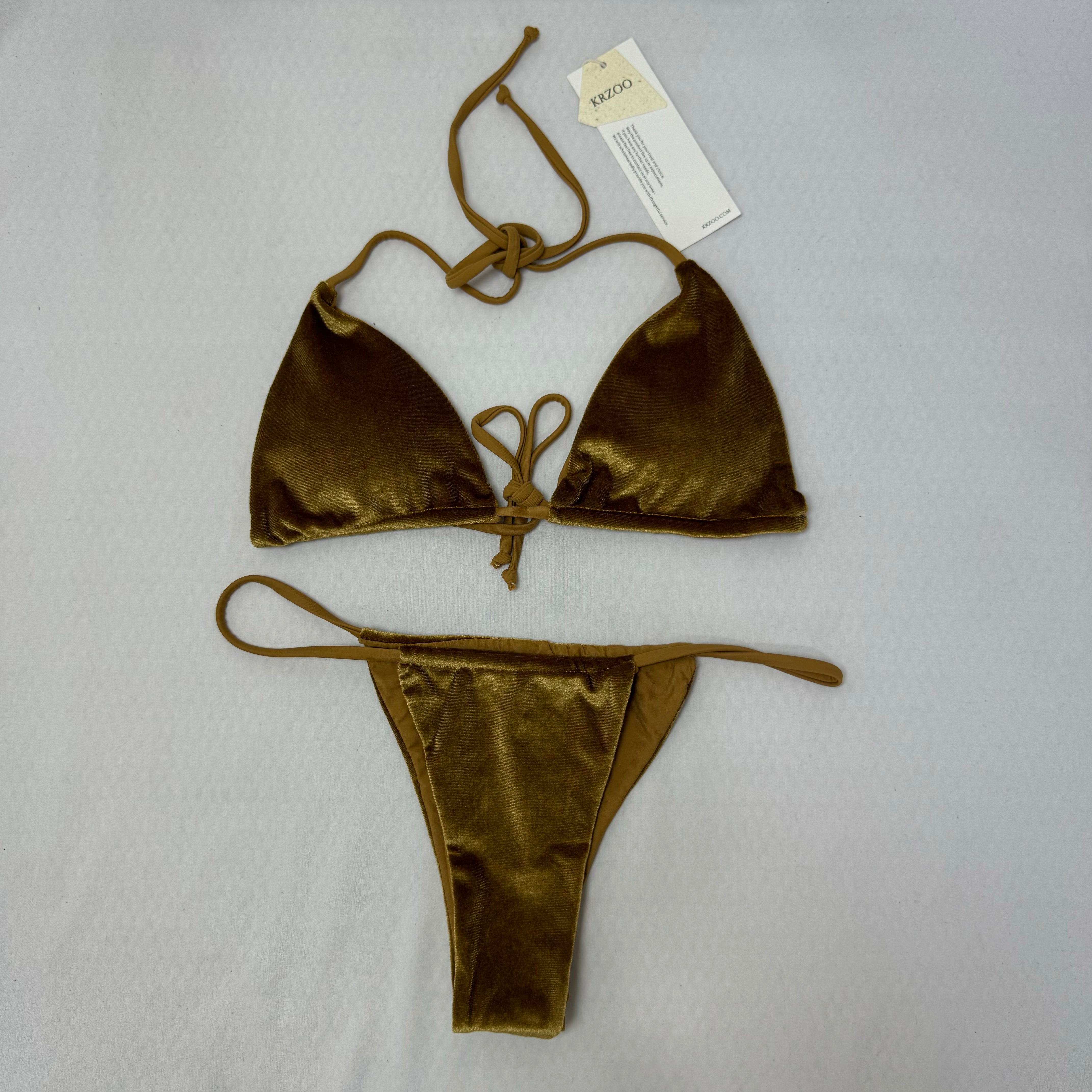 Gold velvet three-piece split bikini