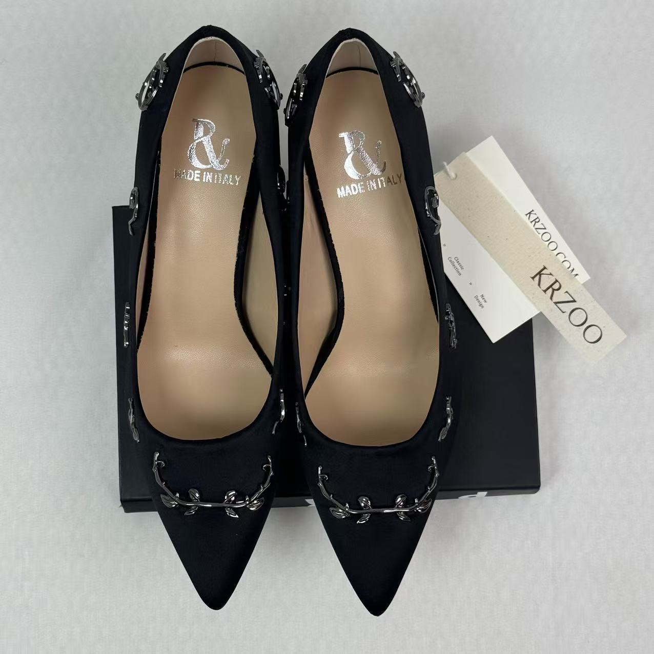 Golden branch leaves silk satin shoes