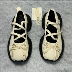 Belted platform ballet shoes with bow ties