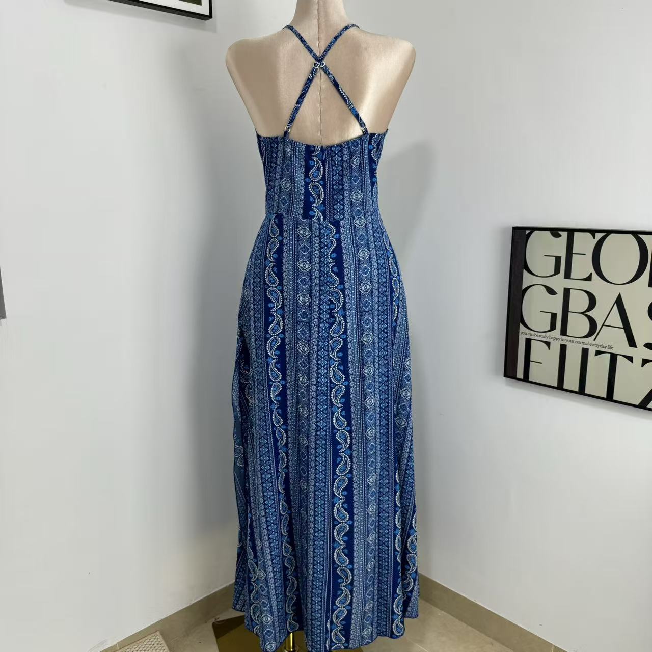 High-Waisted Printed Beach Dress