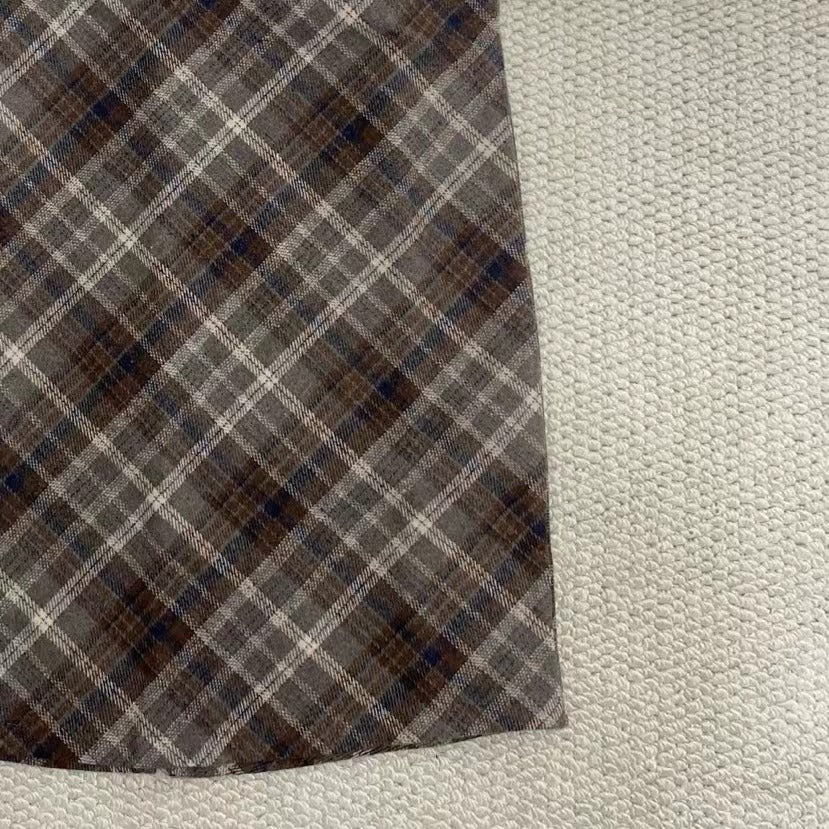 High-Waisted Plaid Wool Midi Skirt