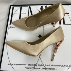 Pointed-Toe Satin High Heels