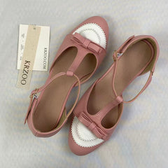 T-shaped buckle mid-calf shoes