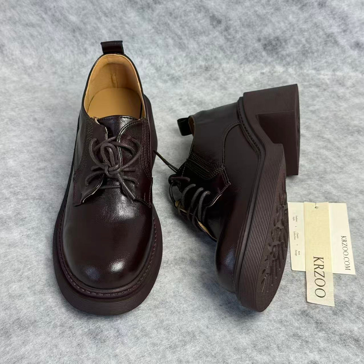 Strap-on round-toed thick-soled small leather shoes