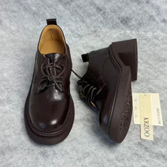 Strap-on round-toed thick-soled small leather shoes