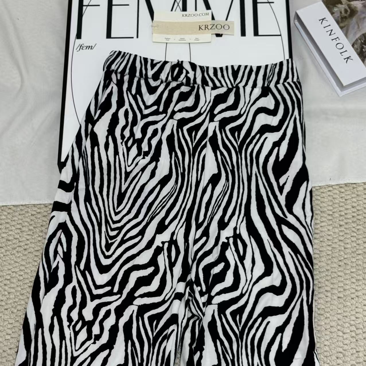 Printed Zebra-Print Straight-Leg Pants