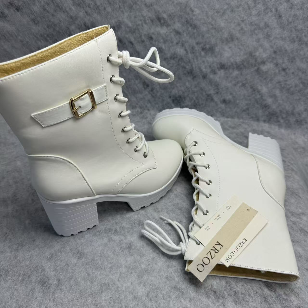 Coarse leather belt buckle ankle boots