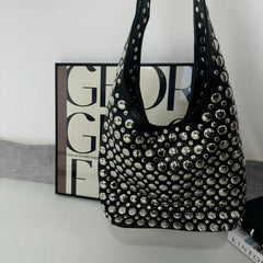 Punk rivet-studded matte shoulder bag