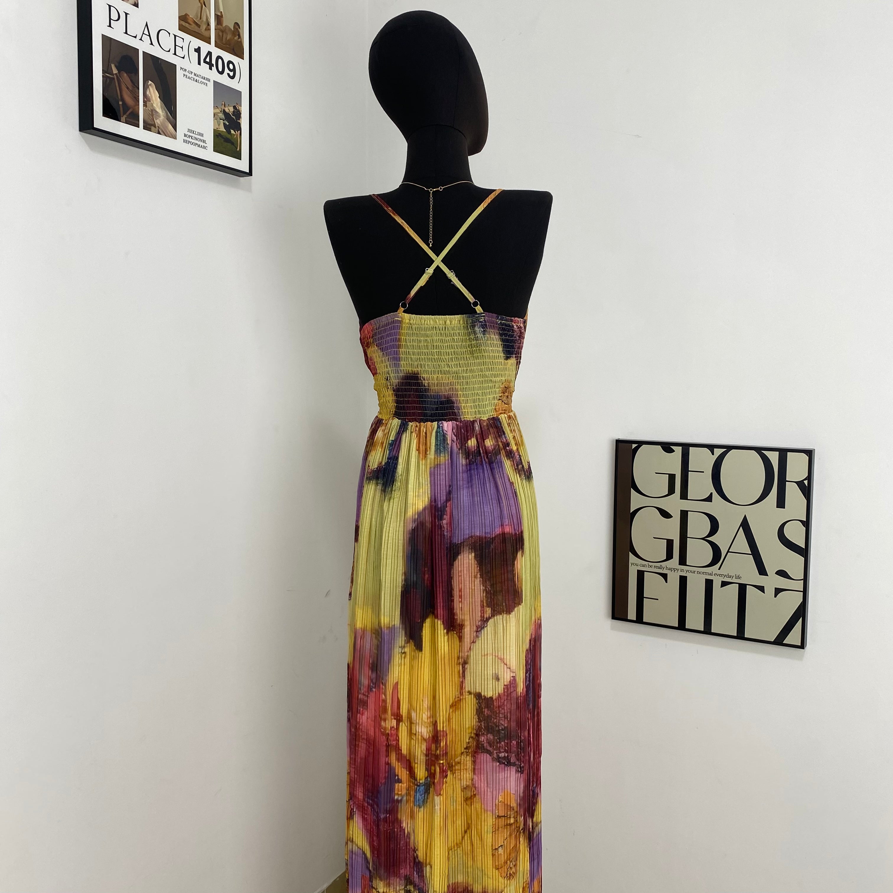 Sling Print Pleated Dress