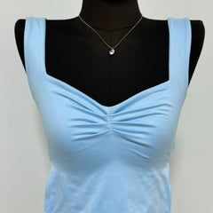 Square-Neck Slit Double-Layer Vest
