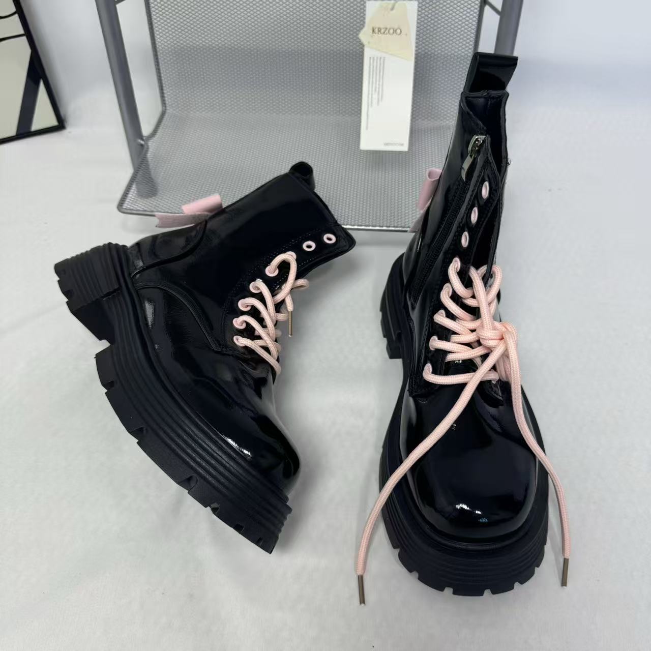Pink bow leather boots
