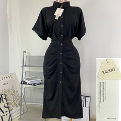 Short-sleeved pleated blouse dress