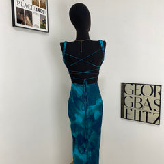 Sleeveless Boat Neck Printed Slit Dress