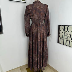 Printed V-Neck Maxi Dress with Puff Sleeves