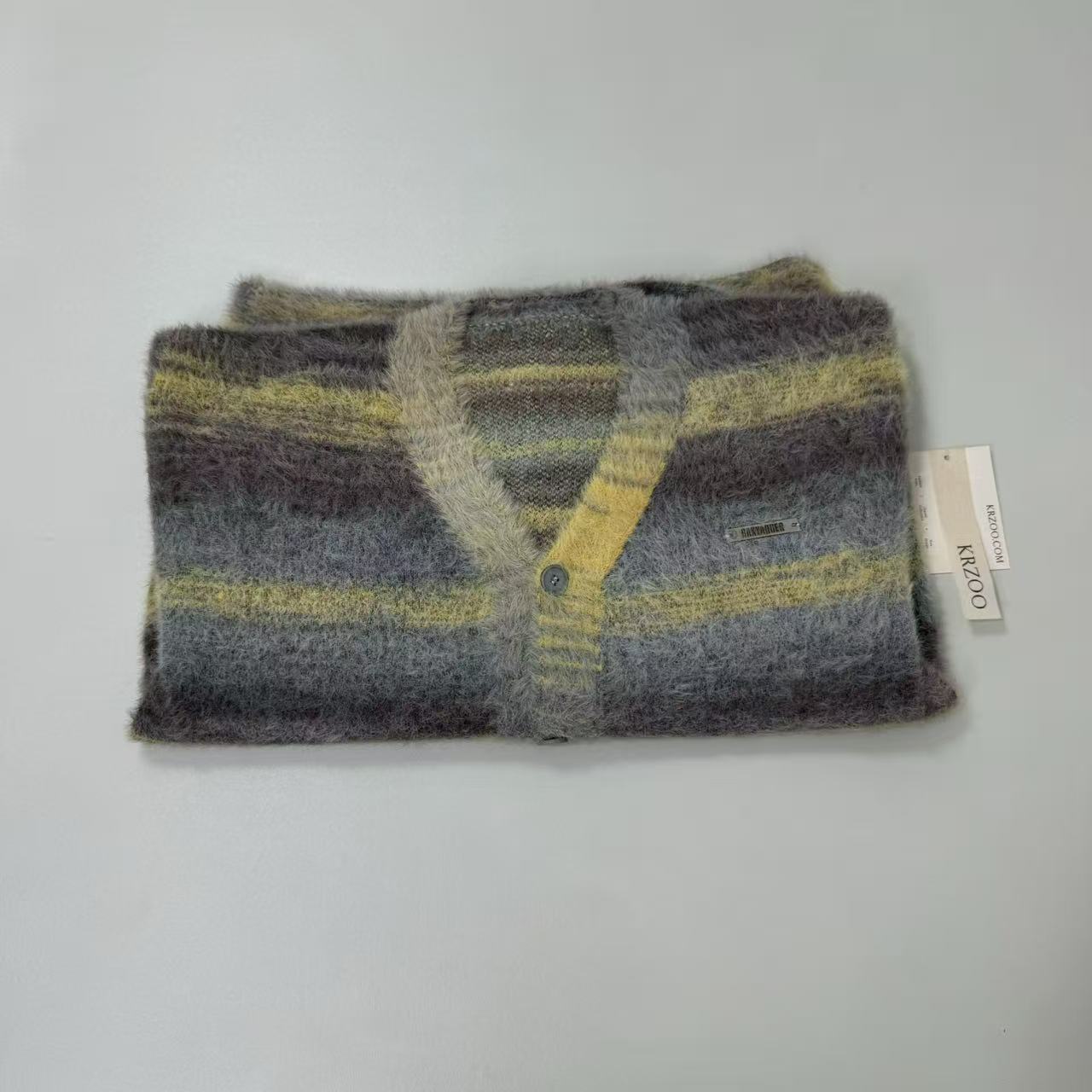 Multi-color striped V-neck pullover knitted sweater