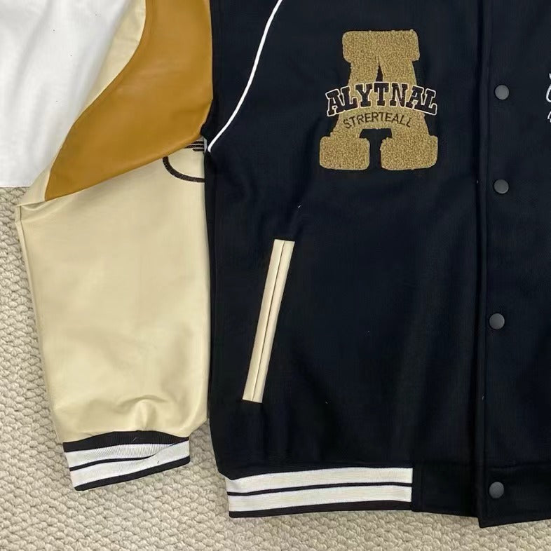 Embroidered Leather Sleeve Jacket