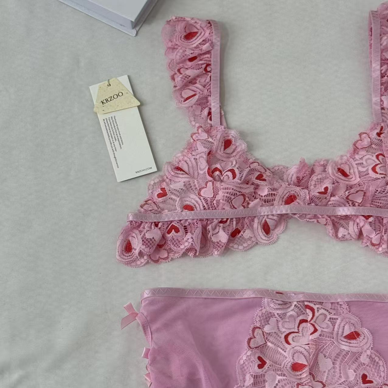 Mesh Heart Embroidery Hollow-Out Lingerie Set
