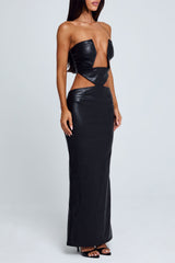 Irregular Neck Cutout PU Leather Party Tube Maxi Dresses-Black Pre Order