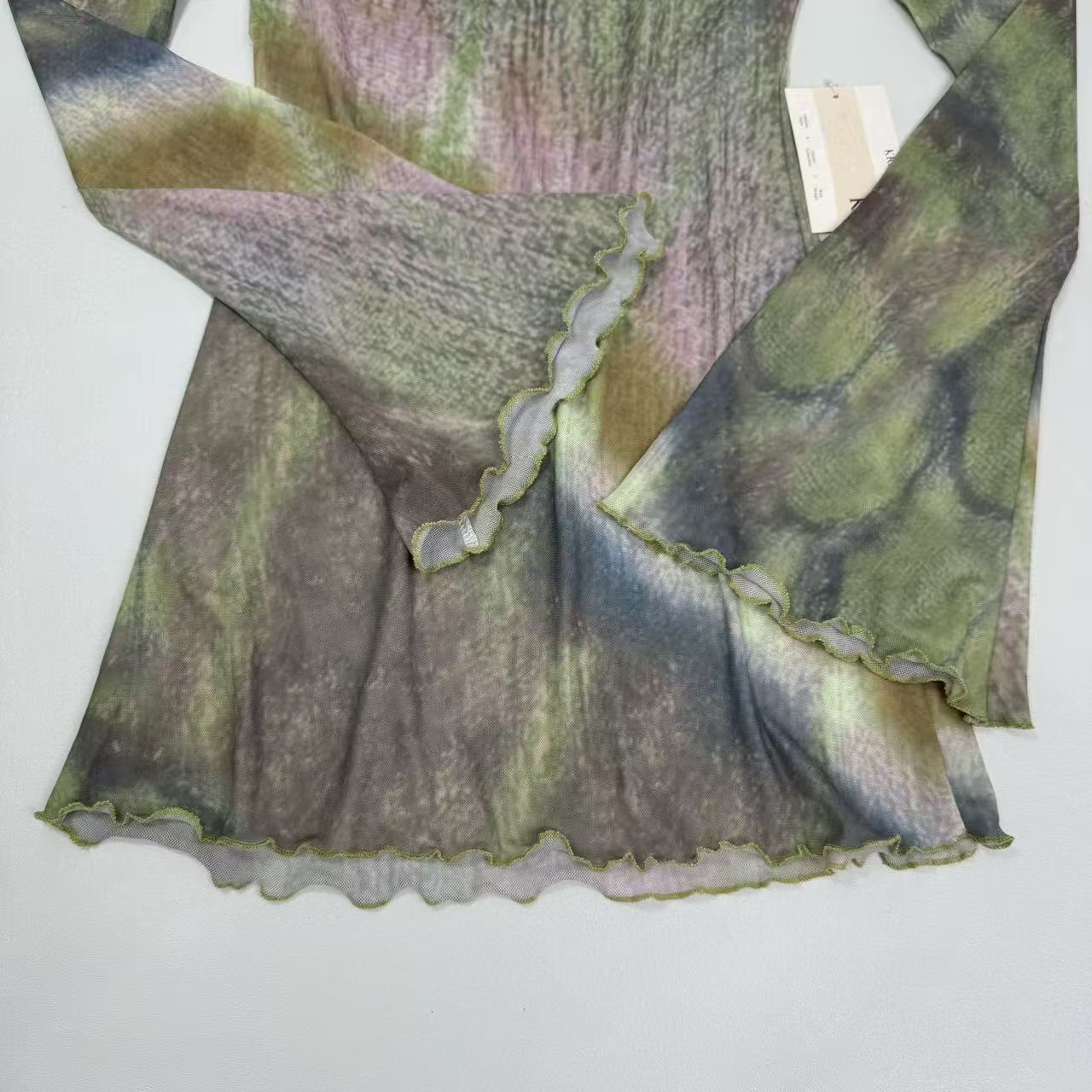 Net-silk long-sleeved flared dress
