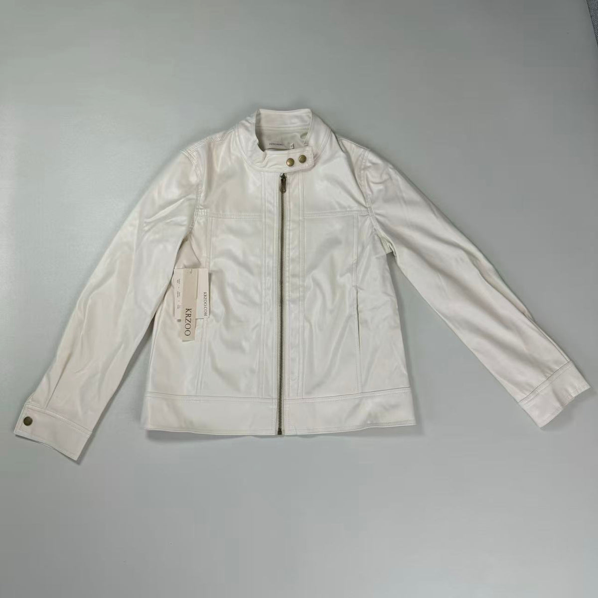 Standing collar PU leather motorcycle jacket