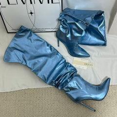 Ruched Pointed-Toe Over-the-Knee Boots