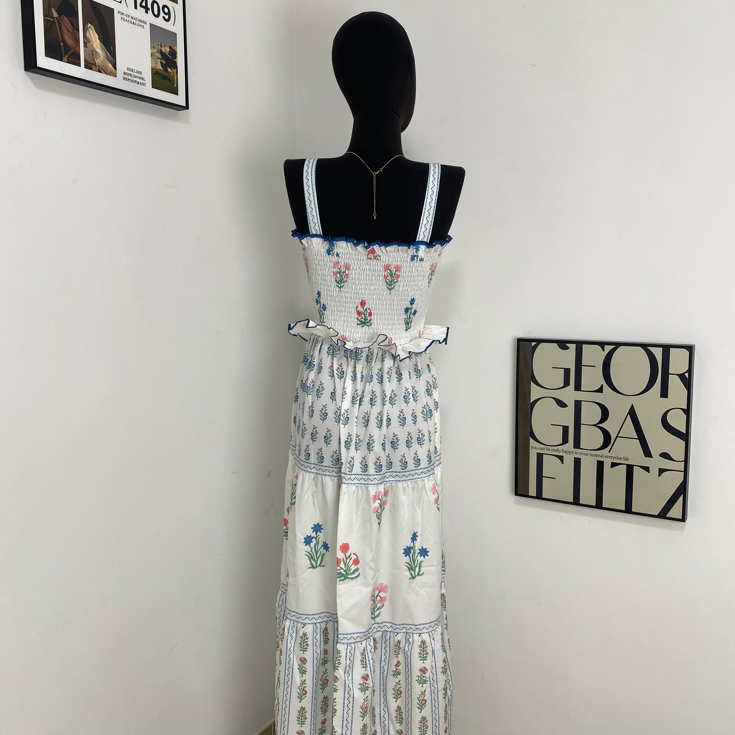 Floral Print Sundress With Wavy Edges