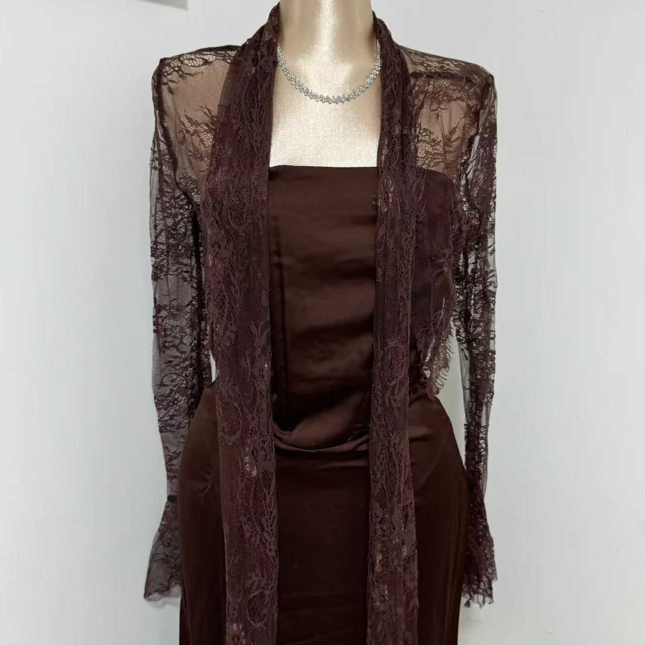 Brown Lace-Waist Dress