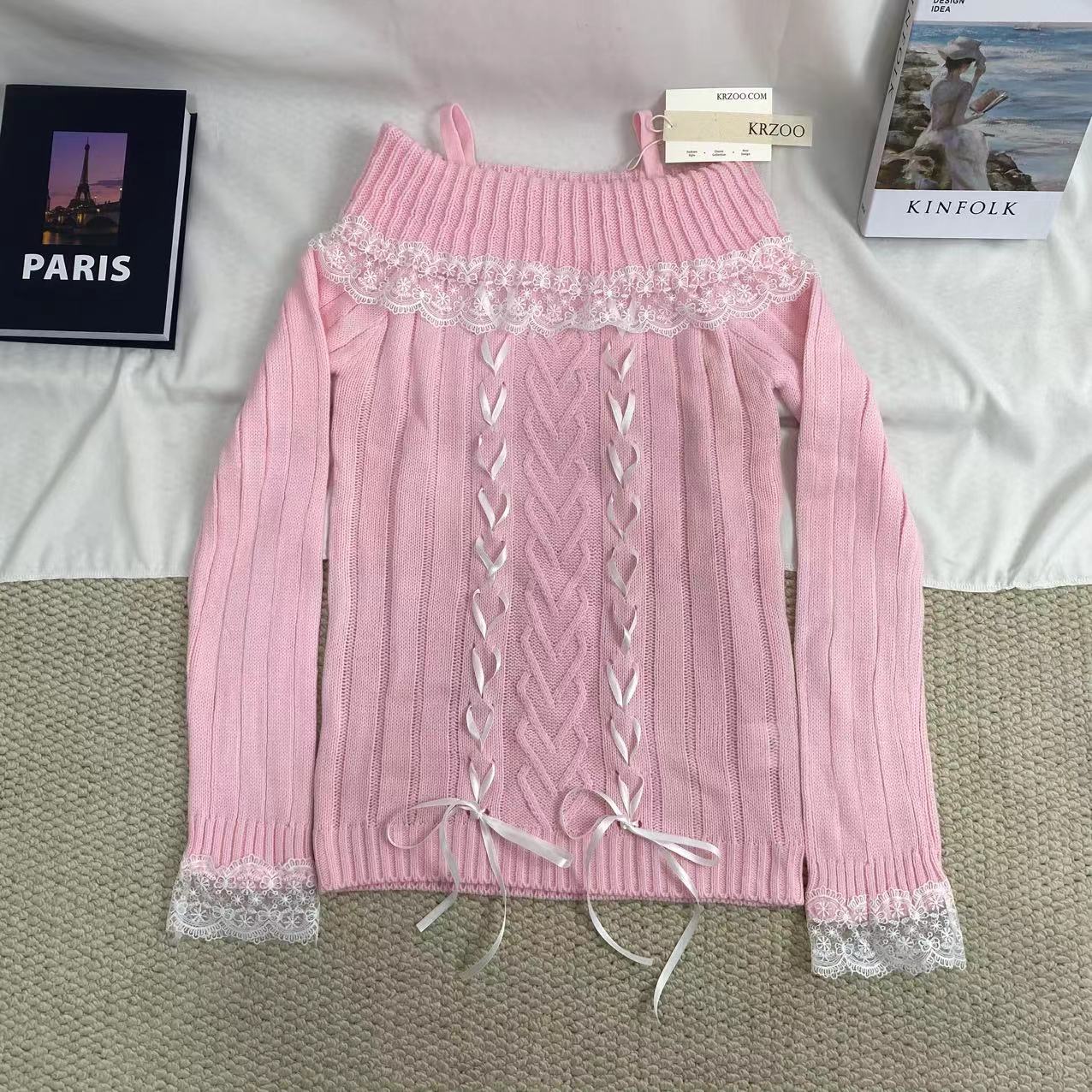 Lace-Trimmed Off-The-Shoulder Sweater