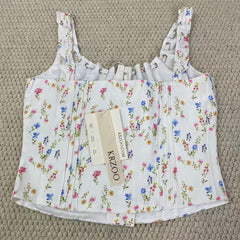 Printed halter-neck short-sleeved top