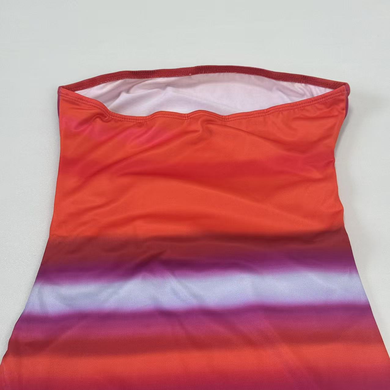 Rainbow Off-the-Shoulder Ruffled A-line Dress