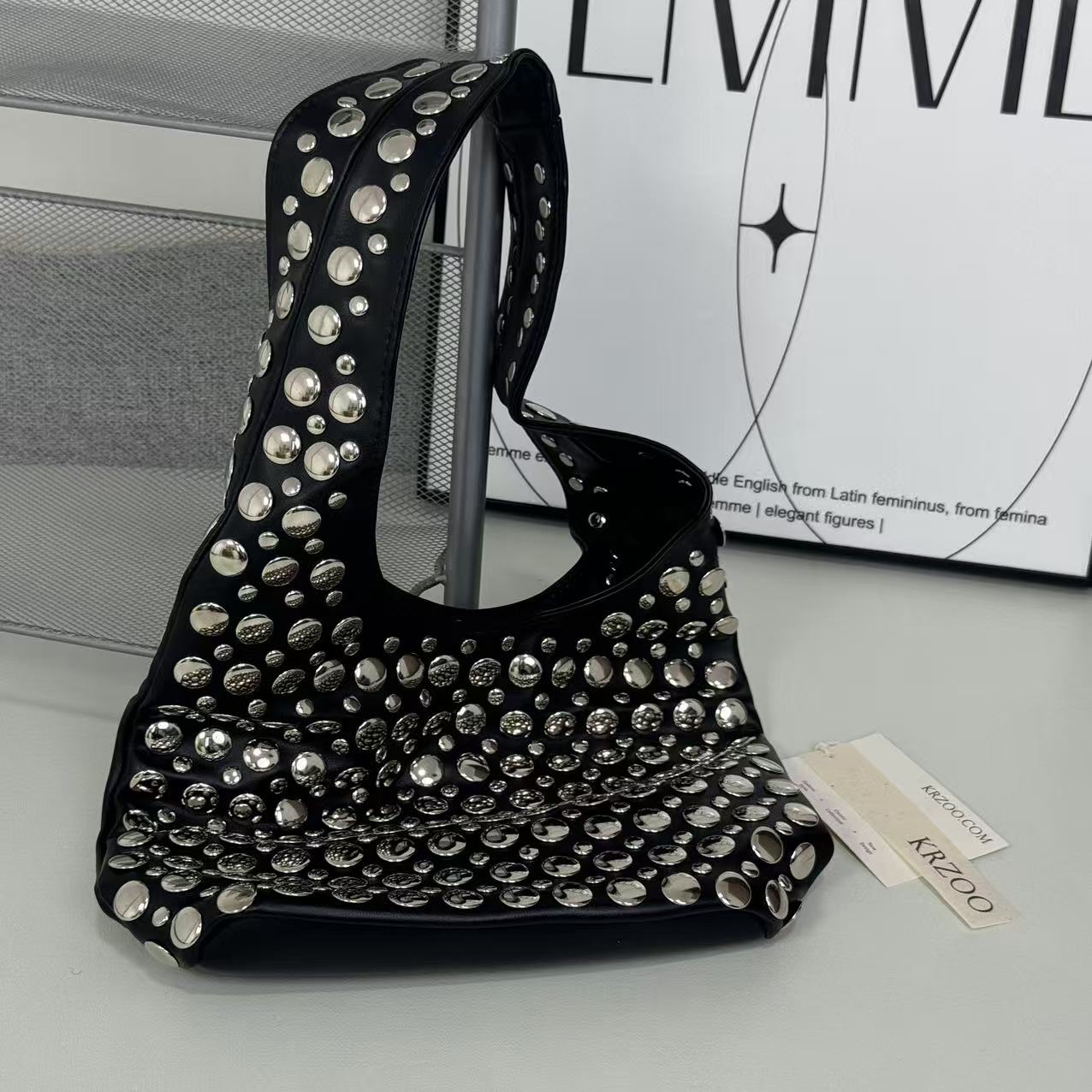 Punk rivet-studded matte shoulder bag