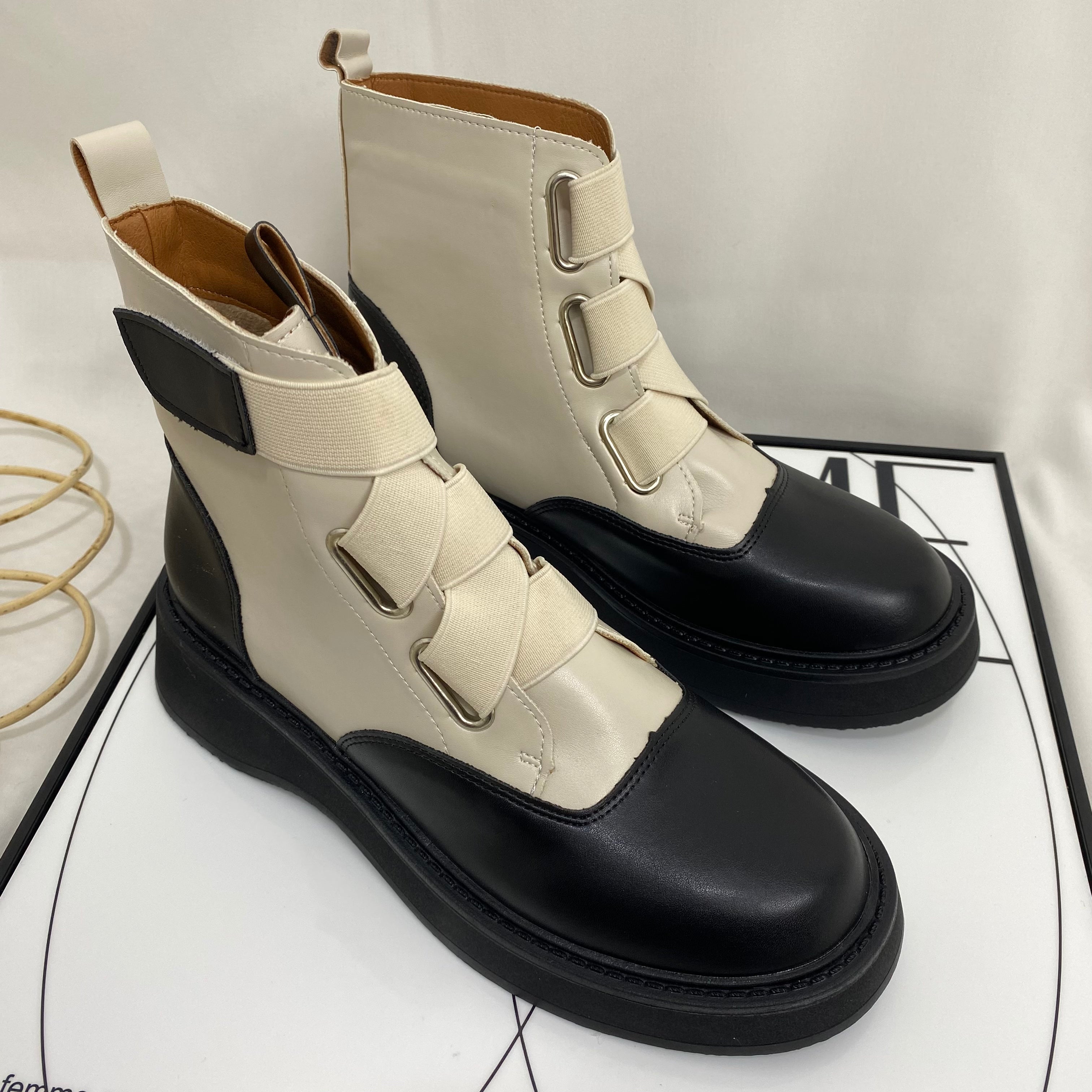 Genuine Leather Round Toe Martin Boots