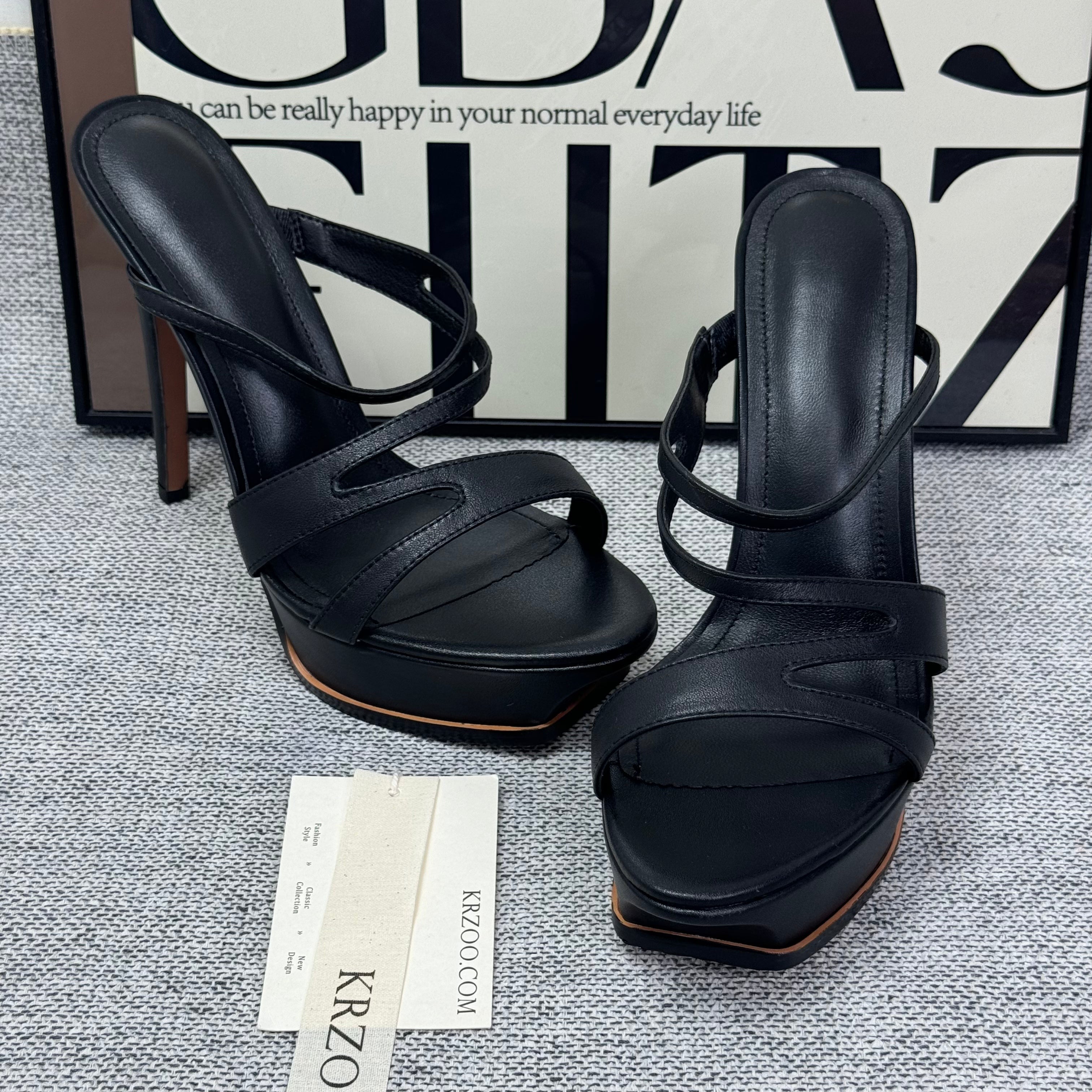 Waterproof platform leather high-heeled shoes