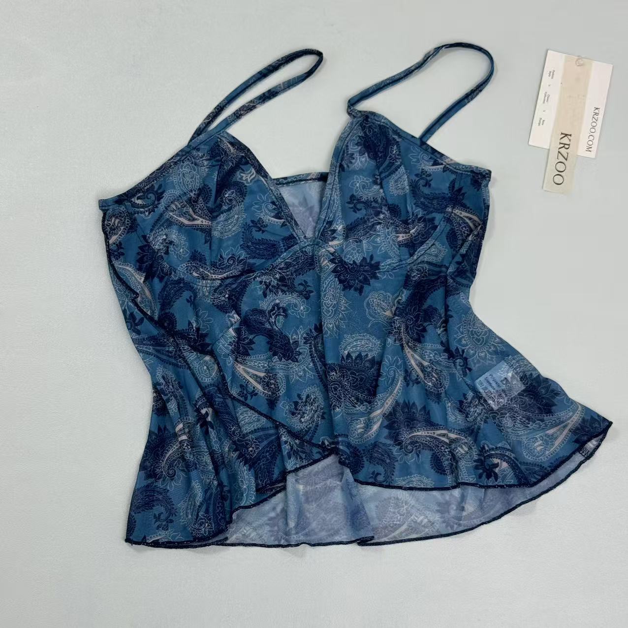 Strapless sheer mesh printed babydoll top