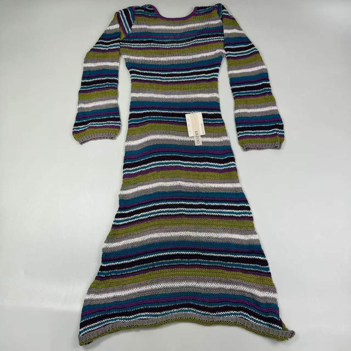 Round-neck backless long striped knitted dress