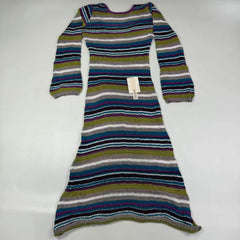Round-neck backless long striped knitted dress