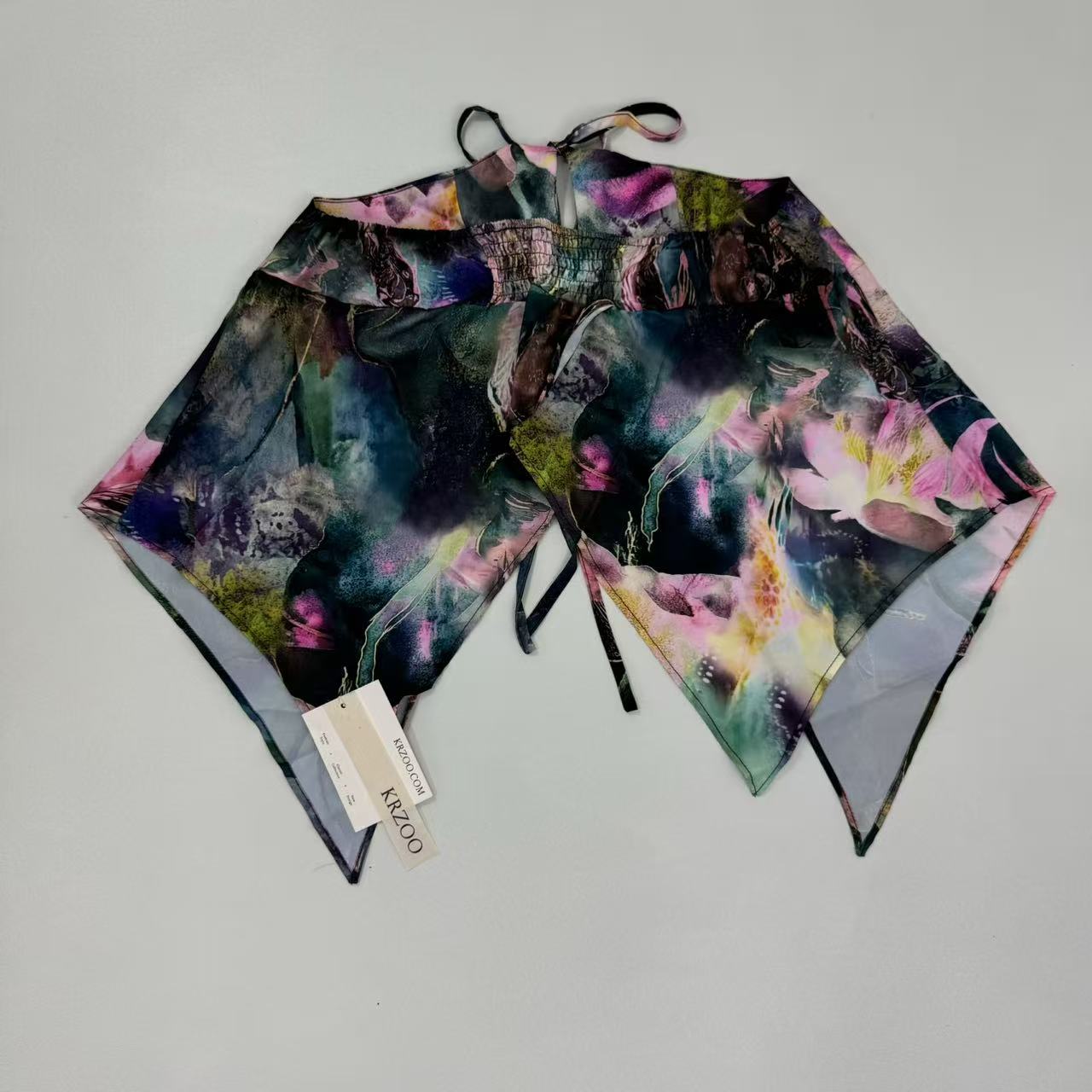 Strappy printed halter-necked frilled top with ties