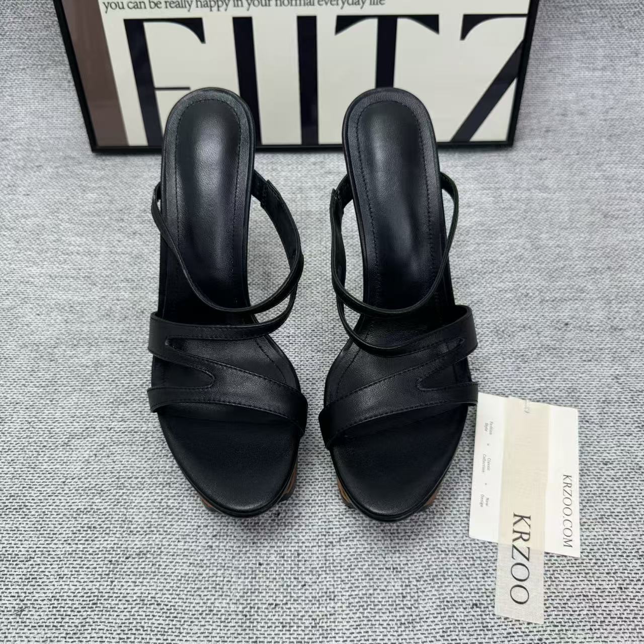 Waterproof platform leather high-heeled shoes