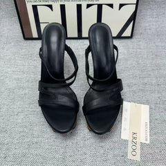 Waterproof platform leather high-heeled shoes