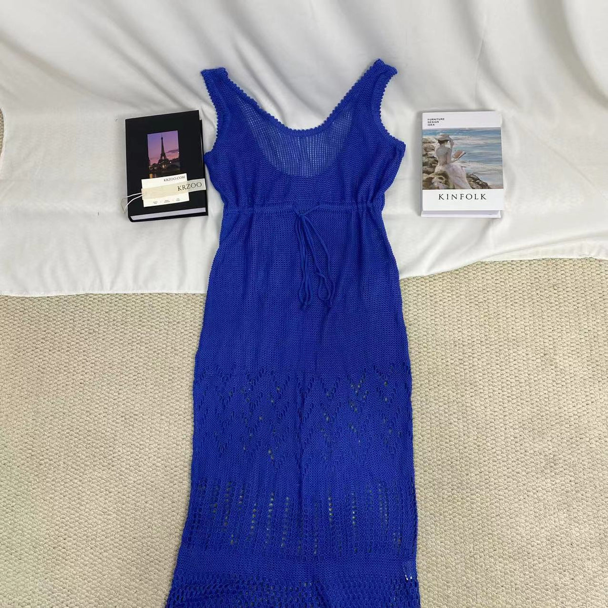 Hollow-Out Lace-Up Tassel Long Dress