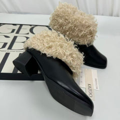 Round-toe thick-soled fuzzy shoes