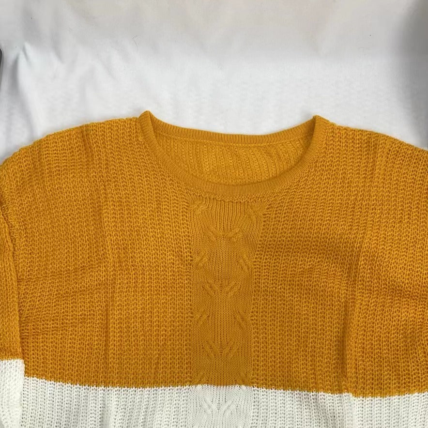 Round-Neck Color-Block Knitted Sweater