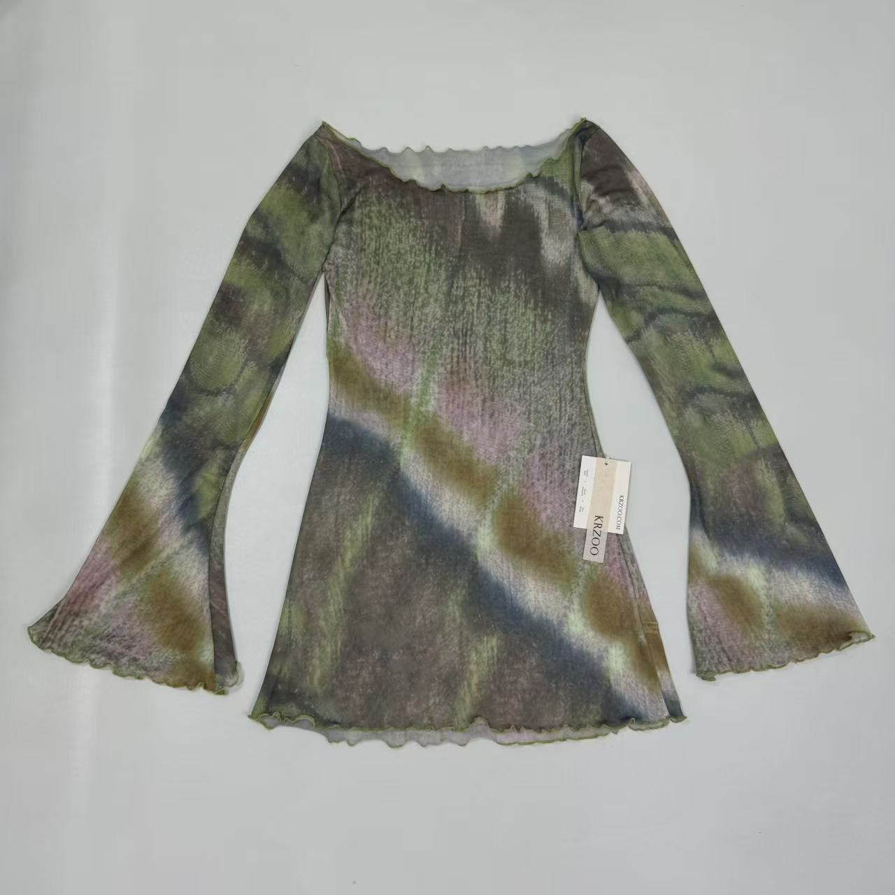 Net-silk long-sleeved flared dress