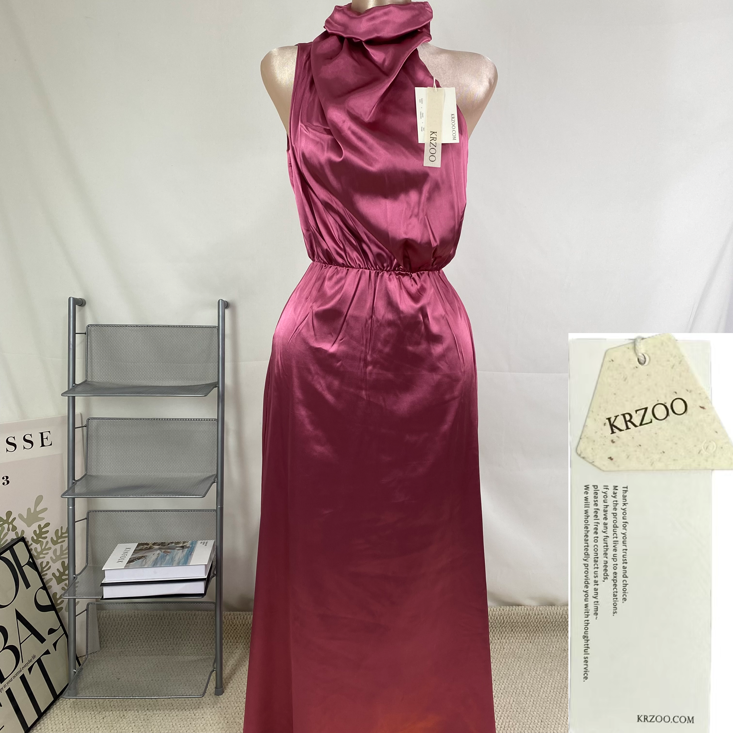 Sleeveless neckless solid-colored satin dress