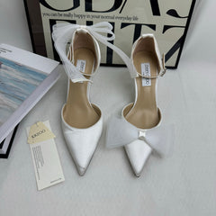 Asymmetric Bow-Detail Low-Vamp Stiletto Heels
