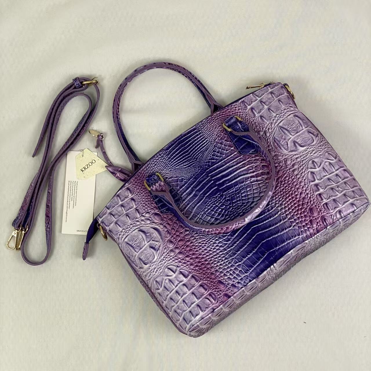 Multi-color crocodile-patterned Brahmin bag