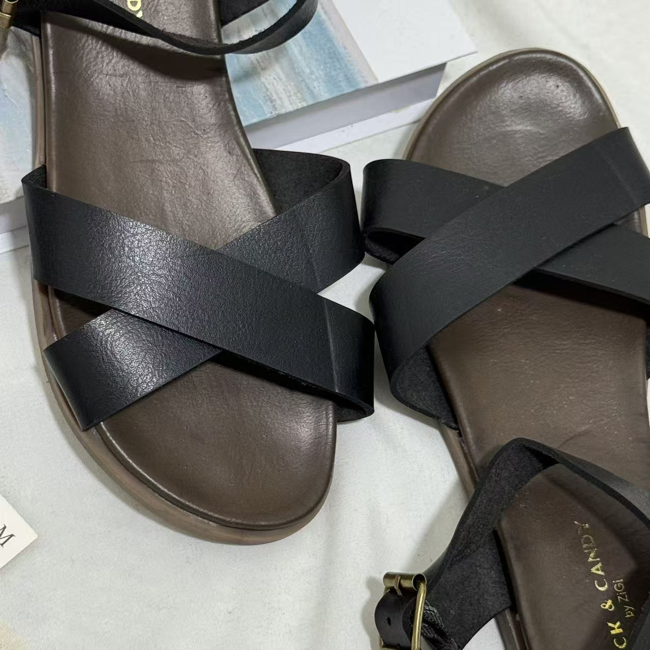Genuine Leather Cross-Strap Sandals