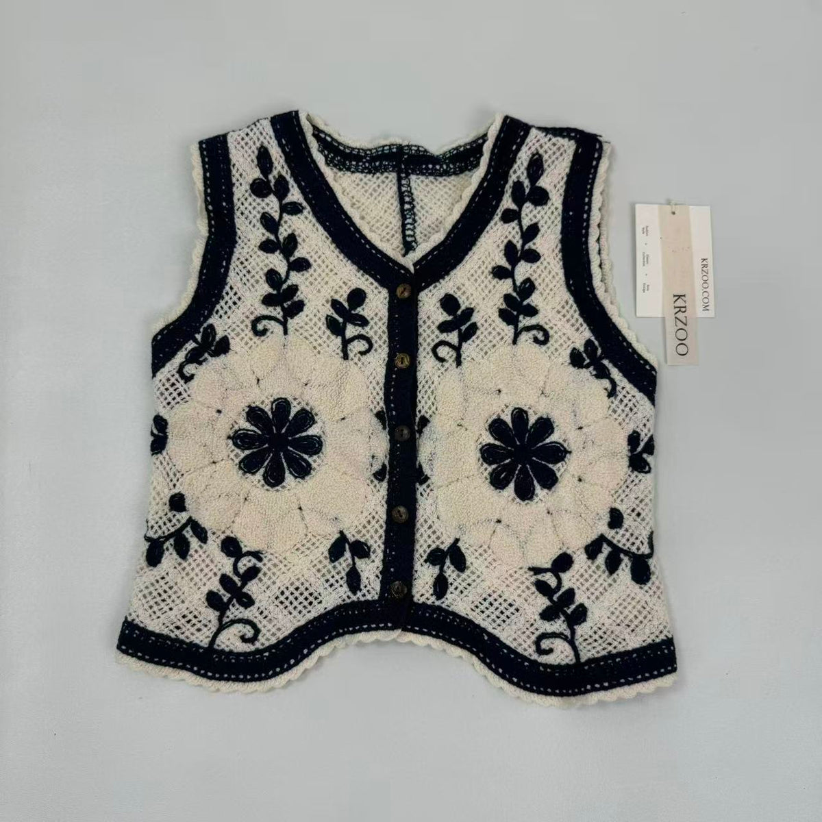 Contrasting-color V-neck cardigan vest