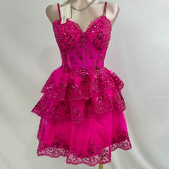 Light chiffon sequined layered dress in short style