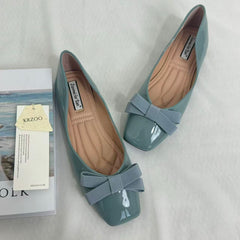 Square-Toe Bow-Accented Low-Cut Flats